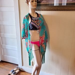 Teal floral bikini or regular cover up!